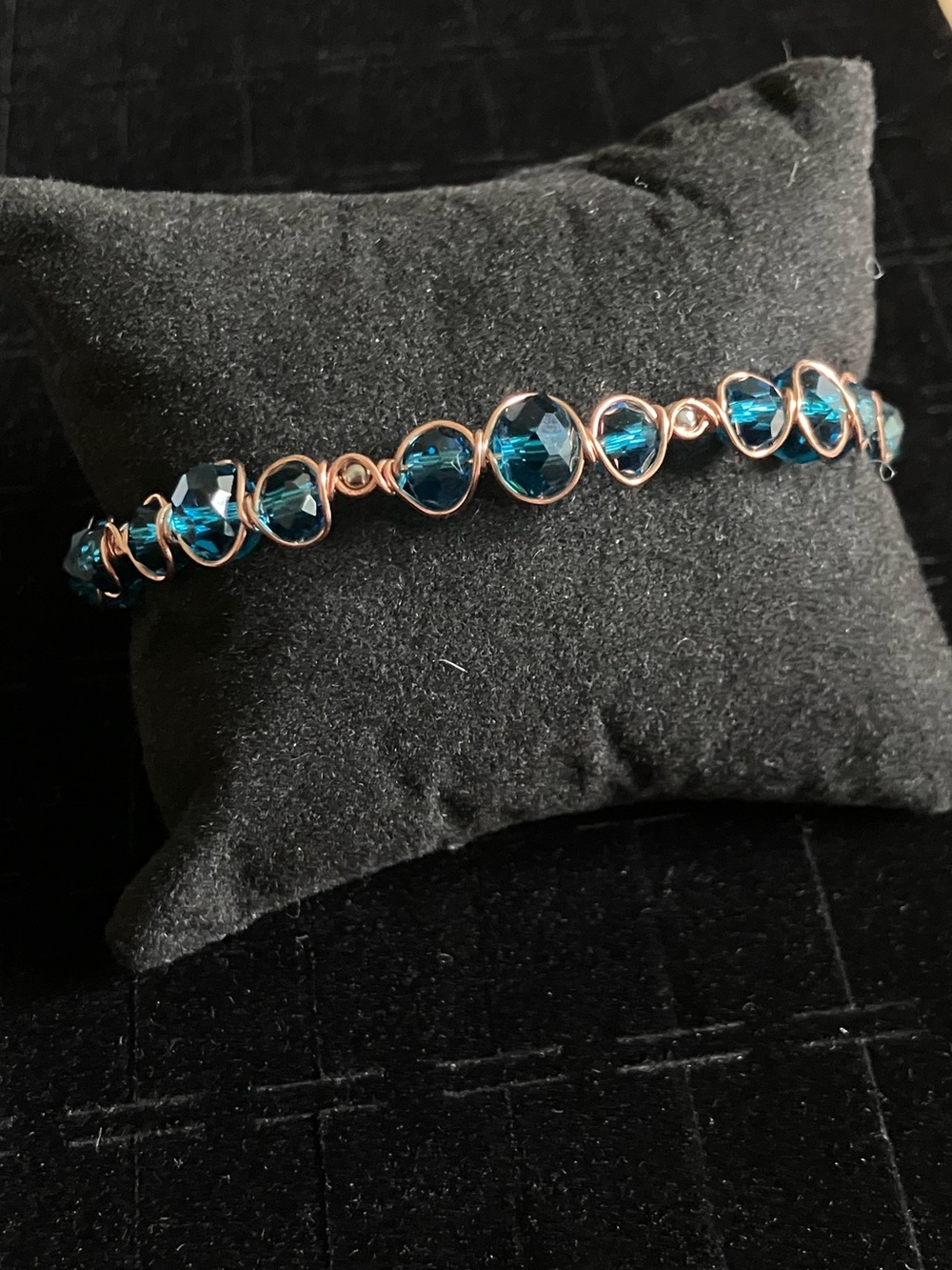 RESERVED Handmade Teal Crystal Wire-Wrapped Bracelet